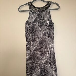Grey Patterned dress with beading on collar